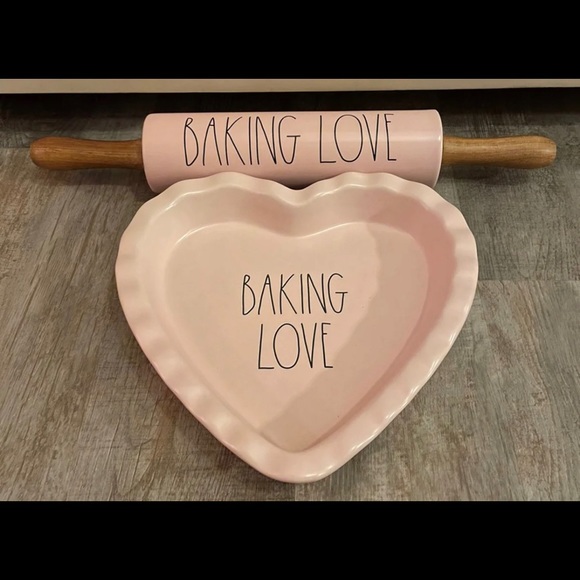 Rae Dunn BAKING LOVE pie dish and rolling pin. - Picture 2 of 3